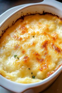 a casserole dish with cheese and parmesan on the side, ready to be eaten