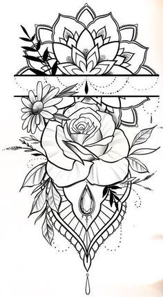 a black and white tattoo design with roses