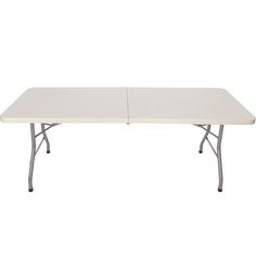 a rectangular table with two folding legs on an isolated white background, viewed from the front