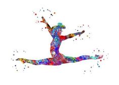 a woman is dancing in the air with her arms spread out and colorful dots all around her