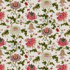 a white background with red and pink flowers on the left side of the image is an elaborately designed floral design