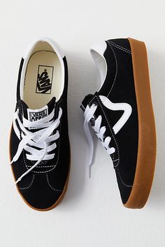 Minimalism rules with these low-top sneakers from Vans, taking notes from retro styles for a totally-charming, go-with-anything pair. **Features:** Low-top style, suede uppers, single-wrap sidewalls, padded collar, leather " v" logo and heel counter, rubber outsole, lace-up closure **Why We | Vans Sport Low Suede Sneakers at Free People in Black, Size: US 7.5 M Staple Sneakers, V Logo, Retro Styles, Mens Boots Fashion, Cute Sneakers, Taking Notes, Mens Shoes Casual Sneakers, Black Gums, Vans Shop