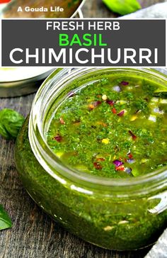 fresh herb basil chum churni in a glass jar