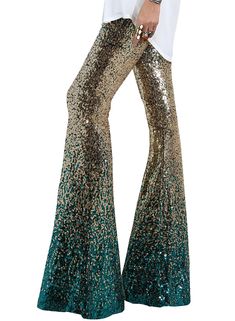 PRICES MAY VARY. Material: Sequins + Lining.This sequin floral trouser is made of high quality full sequins covered for a beautifully embellished with a soft lined for that perfect balance Feature: This extraordinary pair of flare pants features an elastic, stretchy waistband that allows for comfortable wear. . Wide-leg pants can create the illusion of elongating your legs.Embellished with dazzling tonal sequins,keep shiny on you Wide Leg: If you feel like your body is most similar to an apple o 1970s Chic Fashion, Vegas Cocktail Attire, Womens 70s Outfits Party, Motown Theme Party Outfit Women, 70s Disco Theme Party Outfit, 70s Theme Party Outfit For Women, Sparkle Flare Pants, 70s Party Fashion, 70s Disco Fashion Women