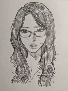 a pencil drawing of a girl with glasses