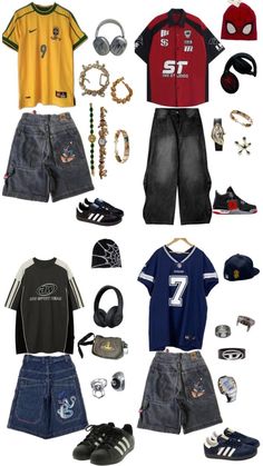 Man Y2k Outfit, Y2k Boy Outfits, Y2k Mens Outfits, Mens Y2k Fashion, 2000s Boys Fashion, Streetwear Fashion Baggy, Fit Accessories