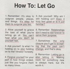 a close up of a piece of paper with words on it and an article about how to let go