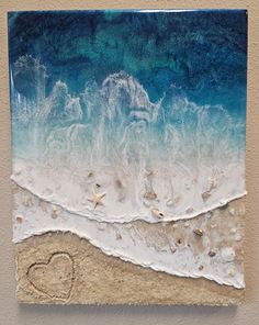 beach resin art with cremation ash Beach 3d Art, Beach Mixed Media Art, Beach Painting With Sand, Sand Art On Canvas, Art With Sand, Sea Shells Art, Sand Art On Paper, Beach Themed Paintings, Hard Painting Ideas