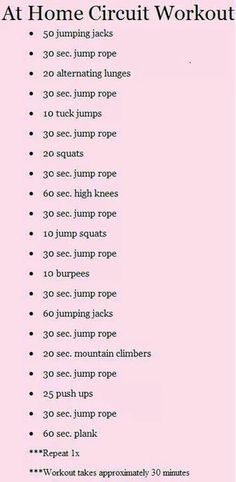 a pink poster with the words at home circuit workout