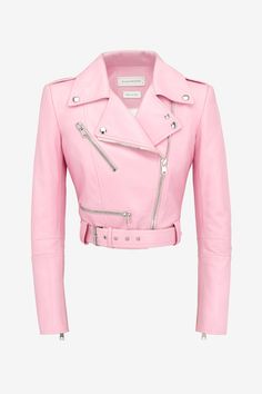 Pink Alexander Mcqueen, Alexander Mcqueen Resort, Pastel Clothes, Cropped Biker Jacket, Resort 2024, Work Fits, Yamaha Motorcycles, Cropped Leather Jacket, Black Outfits