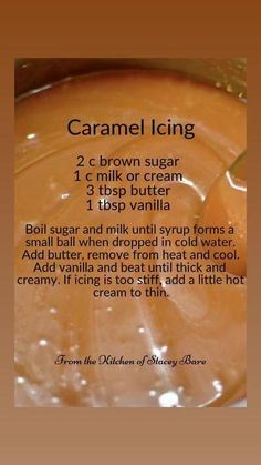 the ingredients for caramel icing in a bowl