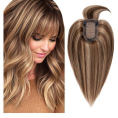 Hair Toppers For Women Real Human Hair, 150% Density Silk Base Clip In Hair Extensions, Short Hair Topper Hair Pieces For Women With Thining Hair, Cover Gray Hair, With Bangs 12 Inch #4p27 Human Hair Toppers With Bangs, Human Hair Toppers For Thinning Hair, High And Low Lights Hair, Hair Extensions Short Hair, Extensions Short Hair, Gray Hair With Bangs, Hair Toppers For Thinning Hair, Grey Hair Topper, Cover Gray Hair