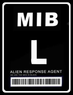 a black and white sign with the letter l on it's back side that says, mib