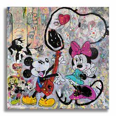 a painting with mickey and minnie mouses on it