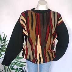 True Authentic Vintage Knit Sweater. Men’s Size M, Can Fit Xs-Xl, Depending On The Look You Want, Please Check Measurements. One Of My Favorites, This One Is So Amazing! Black Crew Neck Knit Sweater With Solid Back Abstract Patchwork Panels, Coogi Style In Brown, Tan, Red, Beige & Gray Different Fabric And Knit Pattern With Whipstitches, Some Velour-Like And Boucle Feel Ribbed Knit Cuffs & Hem Very Slouchy & Oversized Fit Acrylic, Made In Usa Length 26.5”, Pit-Pit 22”, Sleeves 25.5” Excellent Preloved Condition, No Flaws :: Baggy Retro Vtg Rustic Fisherman Gorpcore Maximalist Statement Sweater Jellyfishing Unique Dad Sweater Chunky Cable Knit Grandpa Core Granny Core Cottage Knit Sweater Men, Statement Sweater, Abstract Patchwork, Cosby Sweater, Dad Sweater, Vintage Knit Sweater, Grandpa Core, Core Cottage, Sweater Chunky