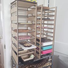 a large metal rack filled with lots of different items