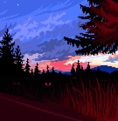 an image of the sunset in pixel art