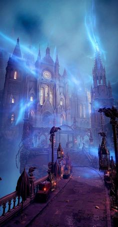 an image of a fantasy castle at night