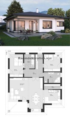 two story house with floor plans and elevation views