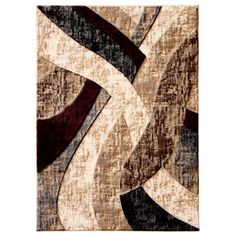 a brown and black rug with an abstract design