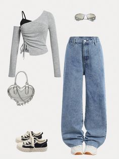 Fits For School Cute, How To Make Wide Leg Pants, Outfits For Wide Leg Jeans, Street Wear Tops, Cute Pants Aesthetic, Clothes Styles For Women, Highteen Fashion, Oc Clothes Outfit Ideas Art, Outfits Con Pants