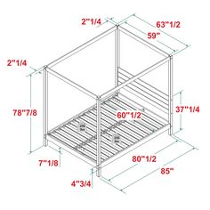 a drawing of a bunk bed with measurements for the top and bottom drawers on each side