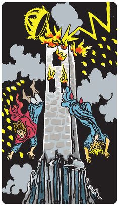 the tower tarot card is shown in black and white