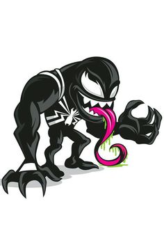 an image of a black and white monster with pink tongue on it's face