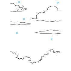 a drawing of clouds and stars in the sky