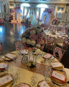 the tables are set up for a wedding reception