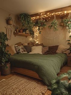 #homedecor, #interiordesign, #homedesign, #decor inspiration ,#homeinterior ,#earthydecor ,#christmasroom ,#kitchendecor Bedroom Decor Plants And Fairy Lights, Fairy Boho Bedroom, Boho Greenery Bedroom, Boho Whimsical Bedroom, Brown Room Inspiration, Cozy Area In Bedroom, Whimsical Bedroom Adult Cozy, Fairy Lights Headboard, Cozy Bed Corner