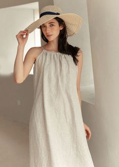 "Cool and comfortable for hot summer days, this natural linen sleeveless dress is elegant and stylish.    It is a wonderful wardrobe staple that's a timeless classic you'll wear again and again.Natural linen materials, comfortable, breathable, refreshing and soft fabric. All our items are Tailored and Handmade and Made to Order ,I can make Any Size . I design new styles every week, please collect my store. I believe that you will meet your favorite styles. ★★FEATURES Linen 55% + Cotton 45% ( Medium Weight，Comfortable, Breathable and Washed Soft fabric) Two side pockets Back belt closure Sleeveless dress Maxi linen dress Casual linen dress Long linen dress Plus size dress Loose linen dress Simple dress Holiday dress Perfect for Summer ★★Size Chart: ❤ Size chart is the garment's measurements Beige Sleeveless Maxi Dress For Summer, Beige Sleeveless Dress For Beach In Spring, Beige Sleeveless Summer Sundress, Beige Sleeveless Dress For Spring Beach Outing, Beige Sleeveless Dress For Spring Beach Day, Beige Sleeveless Dress For Spring Beach Occasion, Beige Sleeveless Halter Neck Dress For Vacation, Beige Halter Neck Sleeveless Dress For Vacation, Beige Linen Dress For Summer