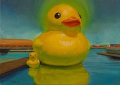 a painting of a yellow rubber duck and its baby