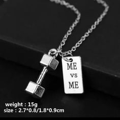 "Me Vs Me" Motivational Gym Necklace. Unisex. Silver Plated Alloy Material, 20 Inch Chain. Phrase Visible On Both Sides Of Tag. Me Vs Me, Tattoo And Piercings, Cool Necklace, Gym Clothes Women, Gym Memes, Unisex Necklace, Mens Accessories Jewelry, Beast Mode, Silver Man