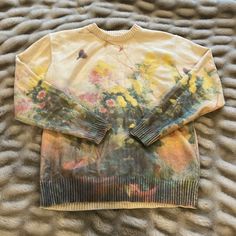 New, Worn Once - Pacsun Floral Landscape Patterned Sweater Such A Pretty Piece! Mens Size Small , But I Wear It Oversized Layered Over Denim Tapestry Sweater, Pacsun Sweaters, Floral Landscape, Heart Cardigan, Patterned Sweater, Color Block Cardigan, Maroon Sweater, Fleece Sweater, Pullover Sweater Women