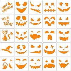 halloween pumpkins and jack - o'- lantern faces are shown in this image