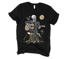 Skeleton Playing Acoustic Guitar Shirt - Skull Mens Shirt - Fantasy Gothic Tee - Scary Goth Shirt - Spooky Clothing - Horror Clothes Horror Clothes, Guitar Shirt, Goth Shirt, Gothic Shirts