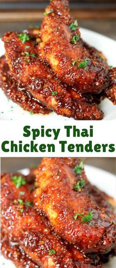 spicy thai chicken tenders on a white plate