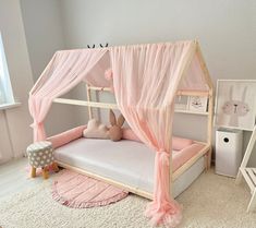 Canopy Pink for Girls, Montessori Canopy, Tulle Curtains for Bed, Canopy for House Bed, Canopy Children's Bed,house Bed Canopy, Tulle Canopy - Etsy House Bed Canopy Toddler, Toddler Montessori Bedroom, Diy Toddler House Bed, Princess Bed Frame, Curtains For Bed, House Bed Canopy, Princess Toddler Bed, Canopy Pink, Tulle Canopy