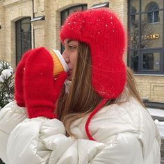 Knitted warm red hat for women with ear flap, chunky hand knit ushanka winter wool hat with bow tie, fuzzy adult bonnet by HAIUKRAINE on Etsy Red Winter Hats, Knitted Winter Bonnet Cap, Casual Winter Bonnet With Ear Flaps, Knitted Hat Aesthetic, Warm Winter Hats With Ear Flaps, Winter Beanie With Ear Flaps, Warm Beanie With Ear Flaps For Winter, Warm Winter Beanie With Ear Flaps, Cold Weather Knitted Beanie With Ear Flaps