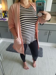 Shopwithaliciab.com  I love Agnes and Dora😍Everyday tee and forever cardi!  Outfit of the day:) Outfit Of The Day, Open Shoulder Tops, I Love, Leggings