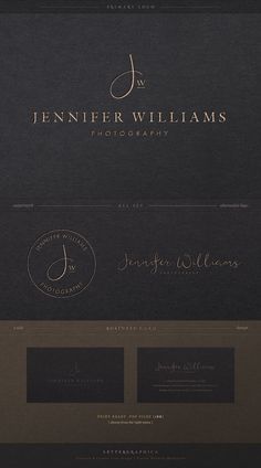 the logo and business card design for a photography studio, featuring gold foil on black paper