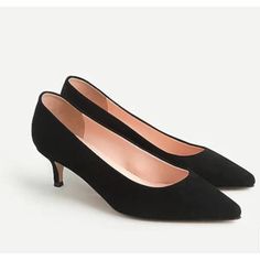 Per J.Crew: Meet Sophia, J. Crew's Supermodern Take On The Classic Kitten Heel. New This Season: Soft Kid Suede That Plays Well With Denim, Dresses And Just About Anything Else In Your Closet. Suede Upper. Leather Lining. Synthetic Sole. 2" (50mm) Heel. Price Firm. Thanks Black Flat Heel Court Shoes For Fall, Black Kitten Heels With Contrasting Heel For Spring, Black Kitten Heels With 4-inch Heel For Office, Casual Black Low Heel Court Shoes, Black Low Heels With Reinforced Heel, Spring Black Kitten Heels With Branded Heel Counter, Black Heels With Contrasting Heel Counter, Black Heels With Contrasting Low Heel, Black Heels With Contrasting Heel Counter And Low Heel