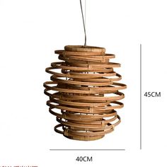 a hanging basket made out of wicker with measurements for the top and bottom section