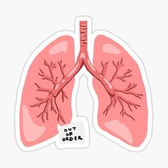 an illustration of the lungs and broccoli sticker on a white background with text that reads, out of order