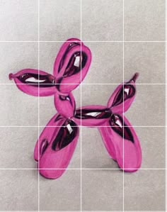 a pink balloon dog sitting on top of a tiled floor