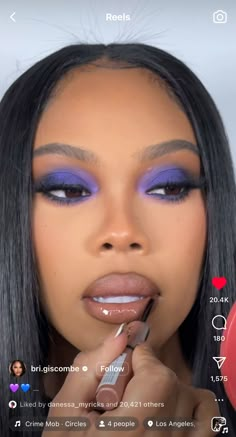 Make Up Eye Looks, Glam Makeup Purple, Aesthetic Eyeshadow Looks, Purple Makeup Ideas For Black Women, Siren Makeup Black Women, Bold Eyeshadow Looks, Makeup On Black Women, Cool Eye Makeup, Makeup Looks Colorful