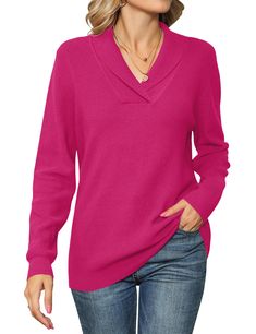 PRICES MAY VARY. Material:The casual collar sweater is made of 50% Viscose,28% Polyester,22% Polyamide.Well-made and high-quality fabric.Soft and warm abric makes you more comfortable daily. Design Concept：The womens pullover sweaters design features sexy v neck, long sleeve, solid color, simple but stylish, Features with v neck collar builds your swan neck,showing your femininity.Suitable for any body shape, creating a fashion slouchy look. Match：This womens v neck sweater make it easy to pair Winter Sweaters For Women, Womens Pullover Sweaters, Sweaters Design, Winter Tops For Women, V Neck Collar, Womens Knit Sweater, Collared Sweater, Warm Fabric, Swan Neck