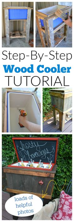 step by step wood cooler diy project with instructions to make it look like an old chest