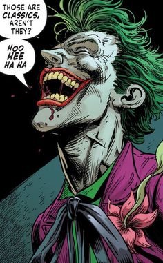 the joker with his mouth open and green hair